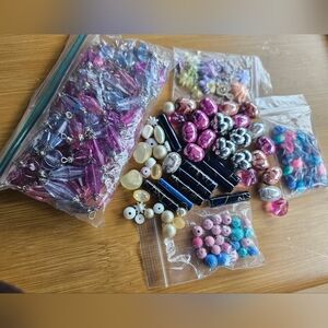 Mixed Bead and Jewelry Findings Lot - Pink, Purple, Blue, Black, Pearl